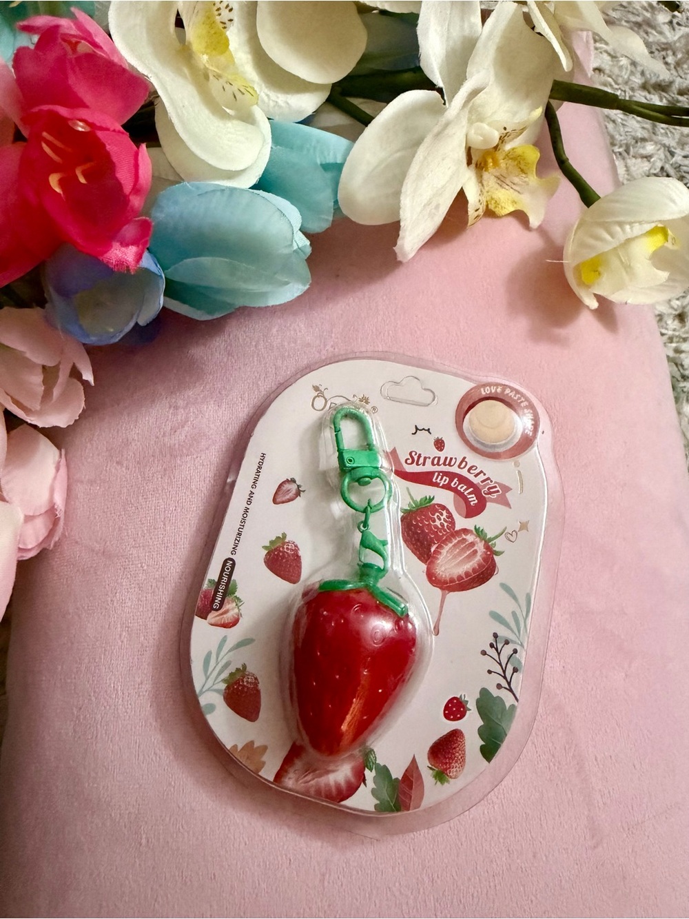 🍓Strawberry Lip Balm Keychain - Red and Green